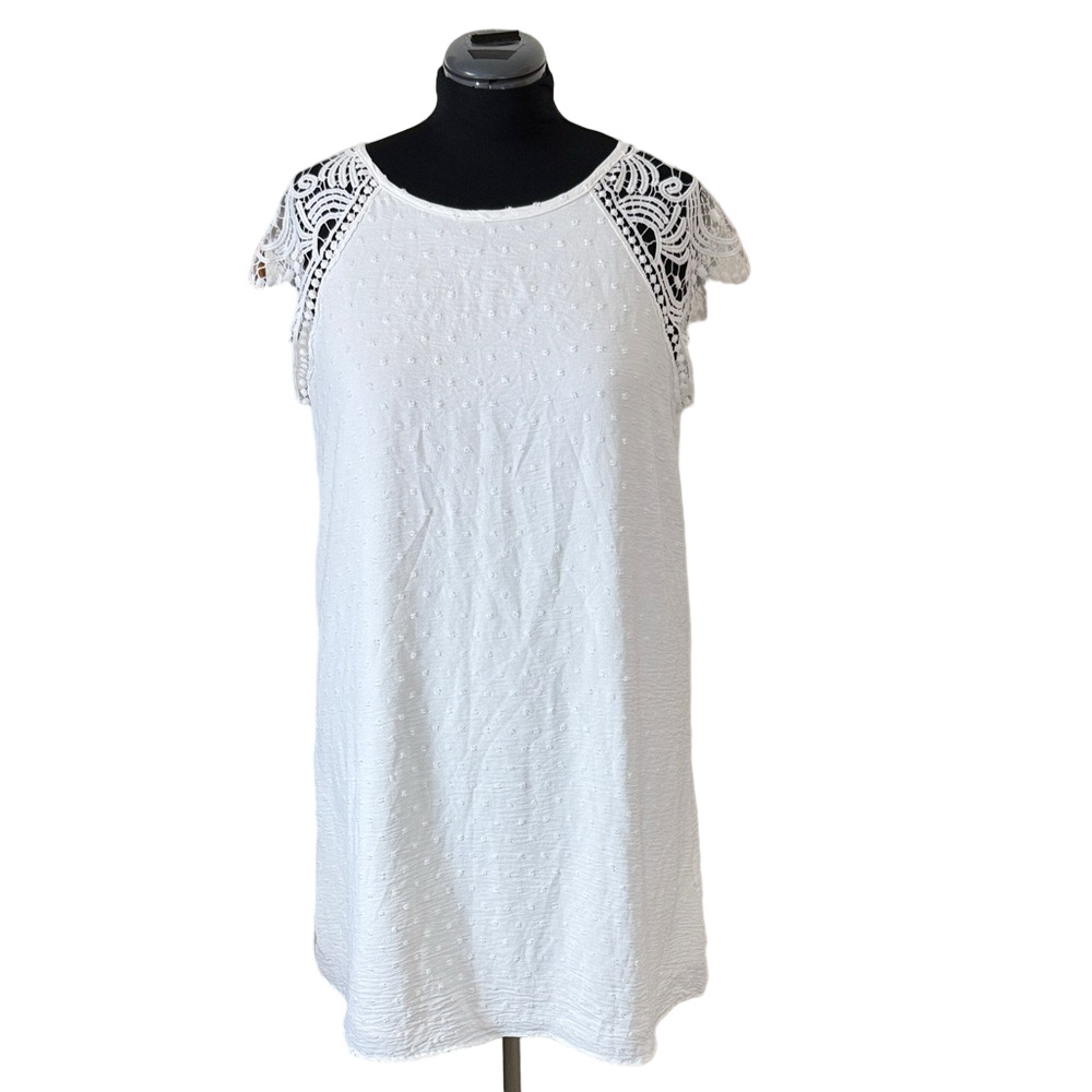 Chic Soul Elegant White Swiss Dot Lace Knee Length Dress SKU1498